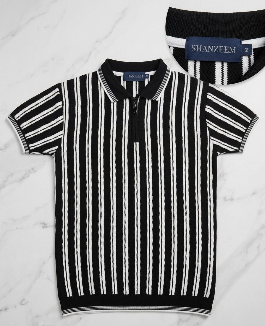 Black Old Money Polo Shirt || black &white Lining