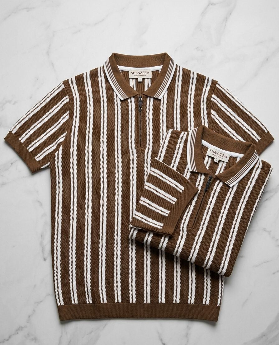 Brown old Money ||Polo Shirt || white & brown lining