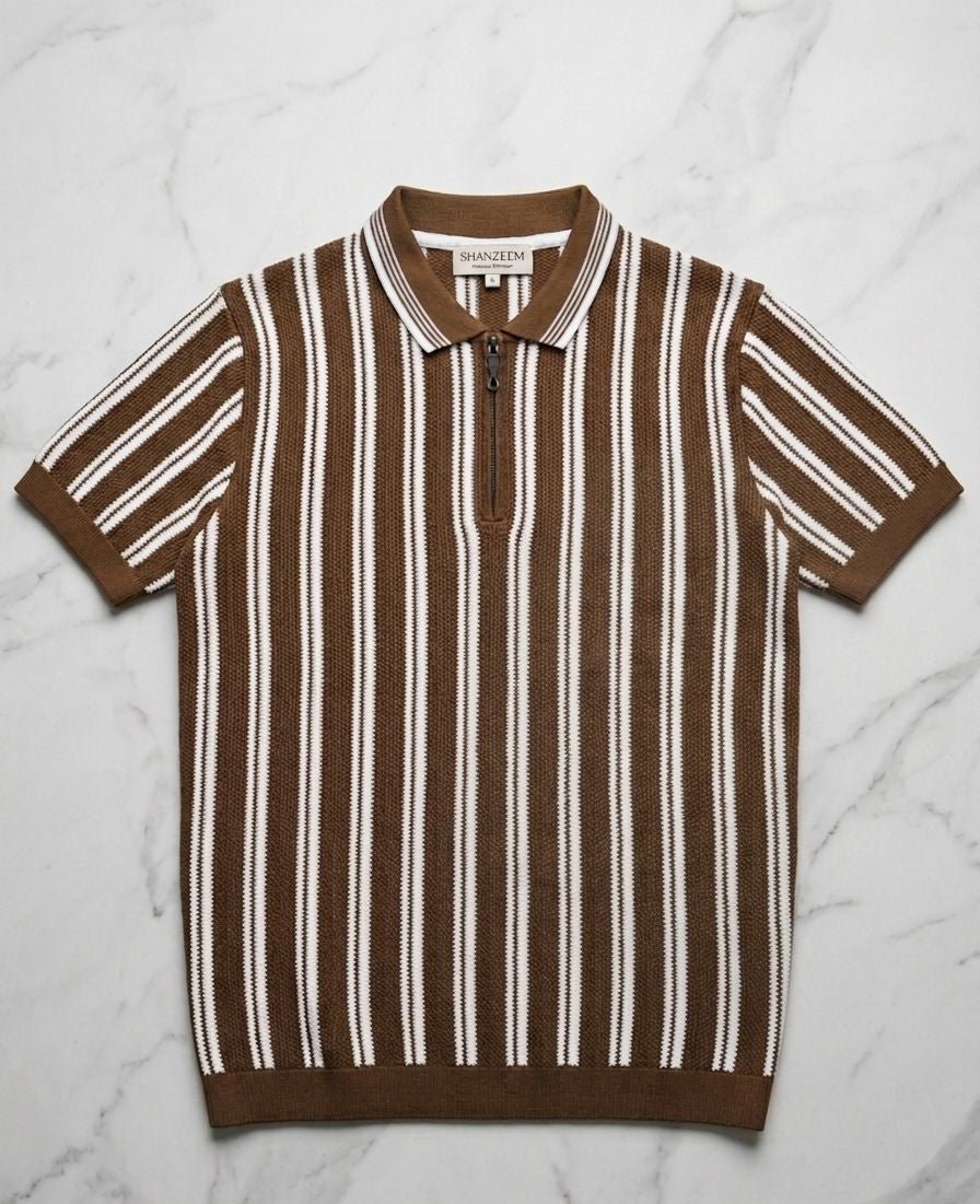 Brown old Money ||Polo Shirt || white & brown lining